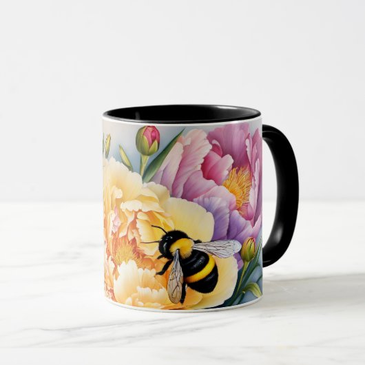 Custom Design Coffee Tasse Peonies und die Biene (VorderseiteRechts)