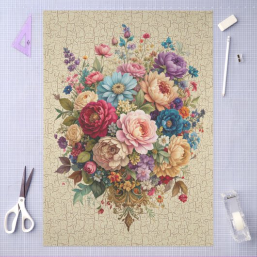 Custom Design Floral Crackle Effect Decoupage Seidenpapier (Basteln)