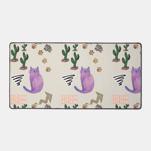 Custom Desk Mat Cat Fish Cactus Schreibtischunterlage (Vorderseite)