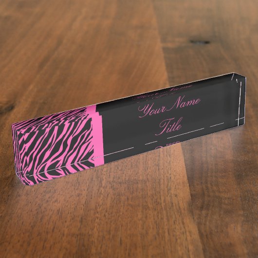 Custom Desk Namplate Zebra Print Pink Name Plate Namensplakette (Seite)
