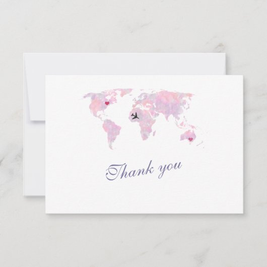 Custom Destination World Map Wedding Dankeskarte (Vorderseite)