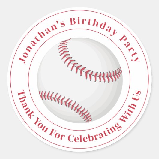 Custom Details Baseball Ball Sport Birthday Event Runder Aufkleber (Vorderseite)