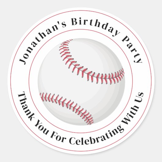 Custom Details Baseball Ball Sport Birthday Event Runder Aufkleber (Vorderseite)