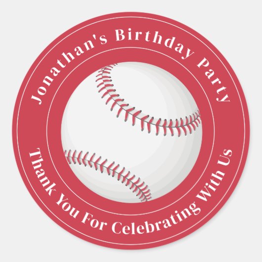 Custom Details Baseball Ball Sport Birthday Event Runder Aufkleber (Vorderseite)