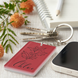 Custom Dezember Holly Birth Blume Geschenk Schlüsselanhänger