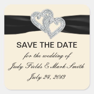 Custom Diamond Black Ribbon Save the Date Stickers