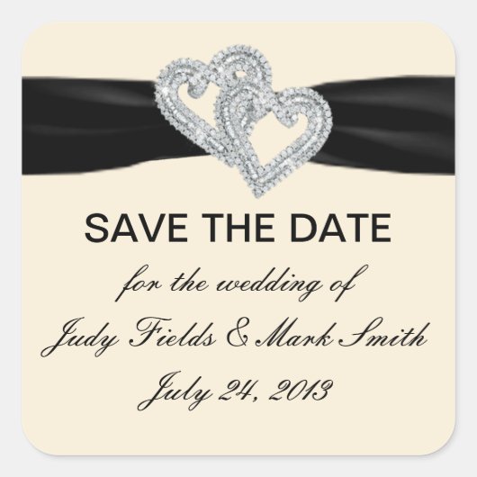 Custom Diamond Black Ribbon Save the Date Stickers (Vorderseite)