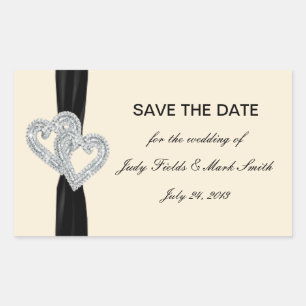 Custom Diamond Black Ribbon Save the Date Stickers