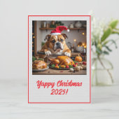 Custom Digital Bulldog Yappy Christmas Turkey Xmas Karte (Stehend Vorderseite)