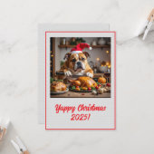 Custom Digital Bulldog Yappy Christmas Turkey Xmas Karte (Vorderseite/Rückseite Beispiel)