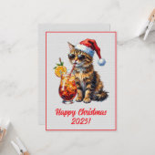 Custom Digital Christmas Cool Cat Cocktail Xmas Karte (Vorderseite/Rückseite Beispiel)