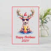 Custom Digital Christmas Reindeer Cocktail Xmas Karte (Stehend Vorderseite)