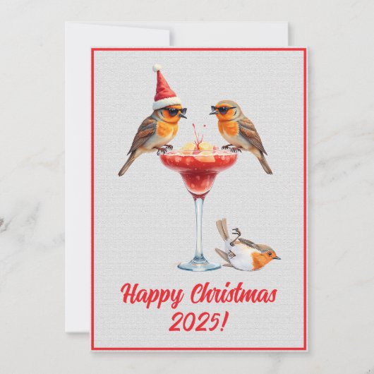 Custom Digital Christmas Robins Cocktail Xmas Karte (Vorderseite)