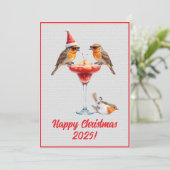 Custom Digital Christmas Robins Cocktail Xmas Karte (Stehend Vorderseite)