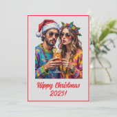 Custom Digital Hippy Christmas Cocktail Xmas Karte (Stehend Vorderseite)