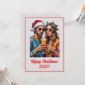 Custom Digital Hippy Christmas Cocktail Xmas Karte (Vorderseite/Rückseite Beispiel)