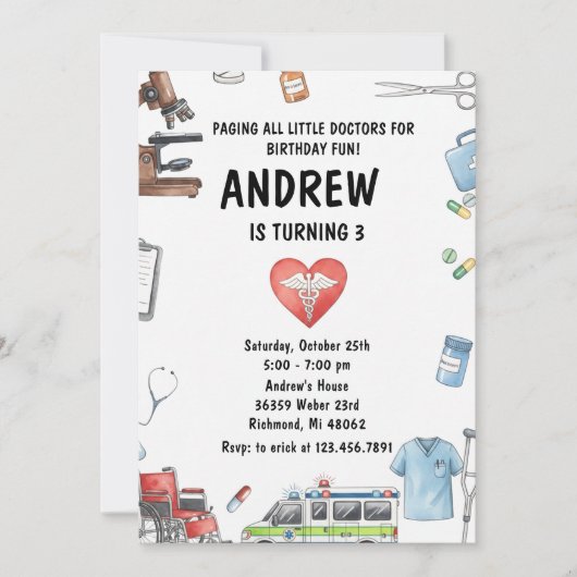 Custom Digital Kids Doctor Birthday Party Einladung (Vorderseite)