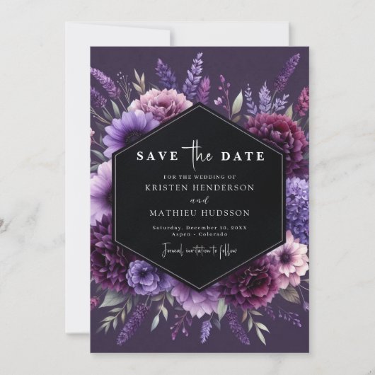 Custom Digital Lila Floral Wedding Save The Date (Vorderseite)