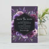 Custom Digital Lila Floral Wedding Save The Date (Stehend Vorderseite)
