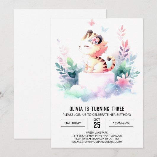 Custom Digital Tiger Geburtstag Einladung (Vorne/Hinten)