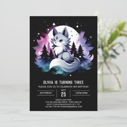 Custom Digital Wolf Geburtstag Einladung (Stehend Vorderseite)