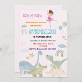 Custom Dino Ballerina Geburtstagsparty Einladung (Vorne/Hinten)
