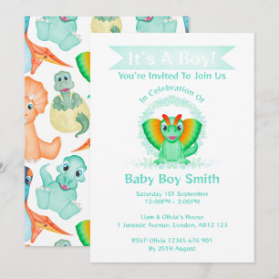 Custom Dino Watercolor Dinosaur Boy Baby Dusche Einladung