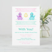 Custom Dino Watercolor Dinosaurier Gender Reveal Einladung (Stehend Vorderseite)