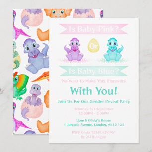Custom Dino Watercolor Dinosaurier Gender Reveal Einladung