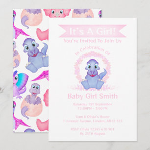 Custom Dino Watercolor Dinosaurier Girl Baby Dusch Einladung