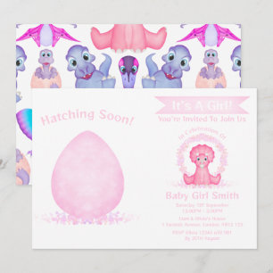 Custom Dino Watercolor Dinosaurier Girl Baby Dusch Einladung