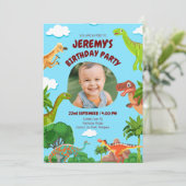 Custom Dinosaur Foto Geburtstagseinladung Einladung (Stehend Vorderseite)