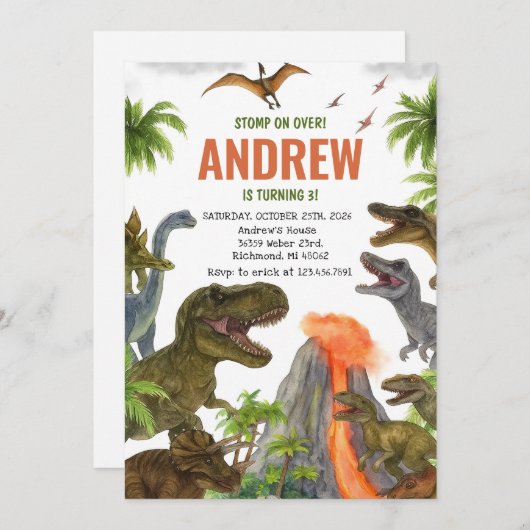 Custom Dinosaur Geburtstagsparty Einladung (Vorne/Hinten)