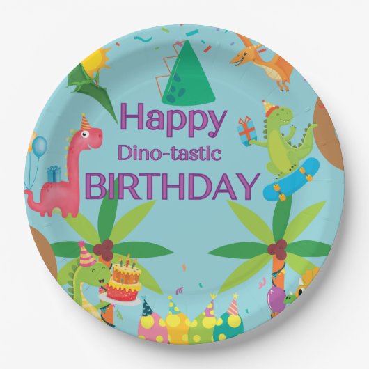 Custom Dinosaur Happy Birthday Party Pappteller (Vorderseite)
