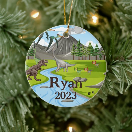 Custom Dinosaur Kindername Keramik Ornament (Baum)