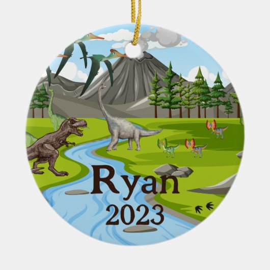 Custom Dinosaur Kindername Keramik Ornament (Vorne)