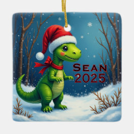 Custom Dinosaur Red Bow Keramikornament