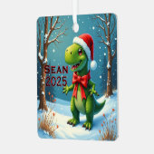 Custom Dinosaur Red Bow Ornament Aus Metall (Vorderseite links)