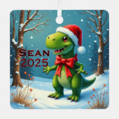 Custom Dinosaur Red Bow Ornament Aus Metall (Vorderseite)