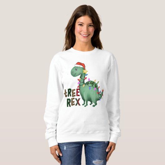 Custom Dinosaur T-Rex Weihnachtsbaum Zitat Sweatshirt (Vorne ganz)
