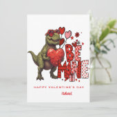 Custom Dinosaur Valentine Card – T‑Rex Be Mine Einladung (Stehend Vorderseite)