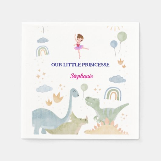 Custom Dinosaurier Ballerina Ballets Geburtstag Serviette (Vorderseite)