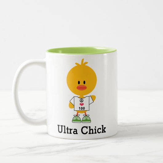 Custom Distance Ultra Chick Marathon Runner Zweifarbige Tasse (Links)