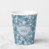 Custom Ditsy floral Muster Grau Blau Pappbecher (Vorderseite)
