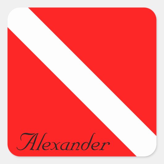 Custom Diver Down SCUBA Flag Red and White Quadratischer Aufkleber (Vorderseite)