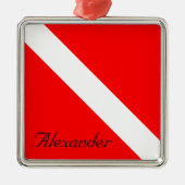 Custom Diver Down SCUBA Flag Red and White Silbernes Ornament (Vorne)