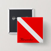 Custom Diving Down SCUBA Flag Red and White Square Button (Vorne & Hinten)