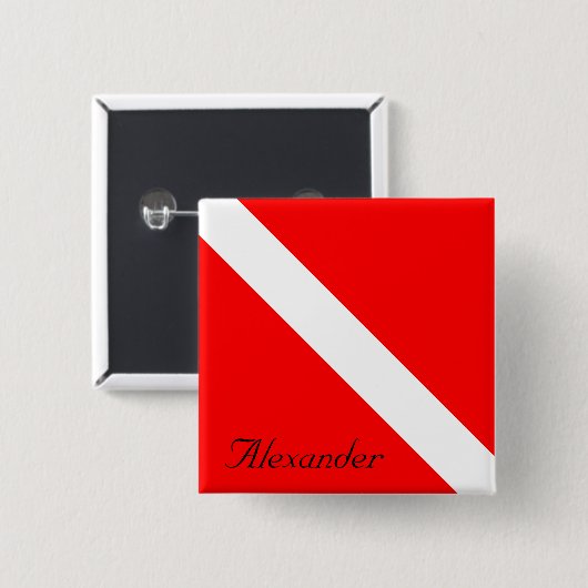 Custom Diving Down SCUBA Flag Red and White Square Button (Vorne & Hinten)