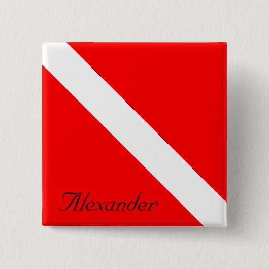 Custom Diving Down SCUBA Flag Red and White Square Button (Vorderseite)