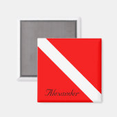 Custom Diving Down SCUBA Flag Red and White Square Magnet (Vorderseite/Rückseite)